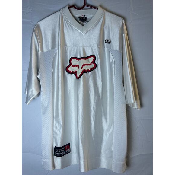 Fox Racing Sports White V-neck Jersey Shirt Men's Size Large - Picture 1 of 2